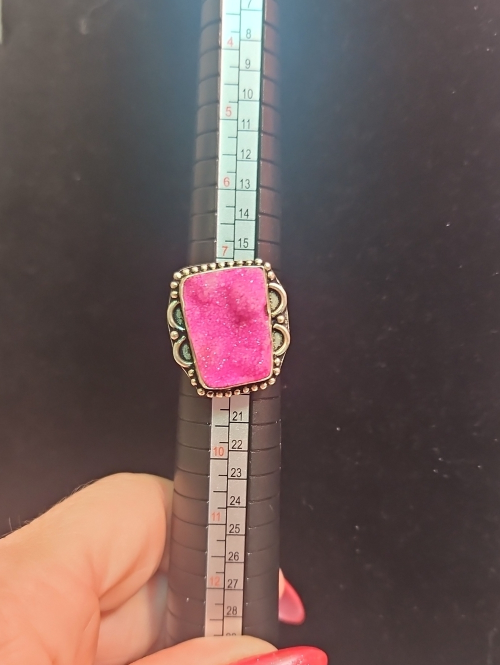 Silver-Tone Pink Druzy Statement Ring